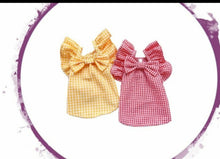 Load image into Gallery viewer, Top - Red Bow Checked Top with Frilly Sleeves and 3 Press Stud
