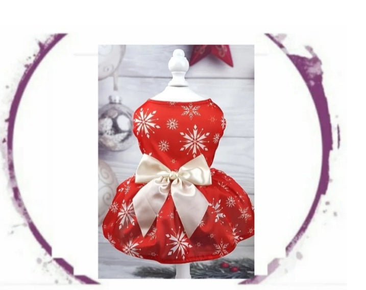 Dress - Red Snowflake with Sash Dress