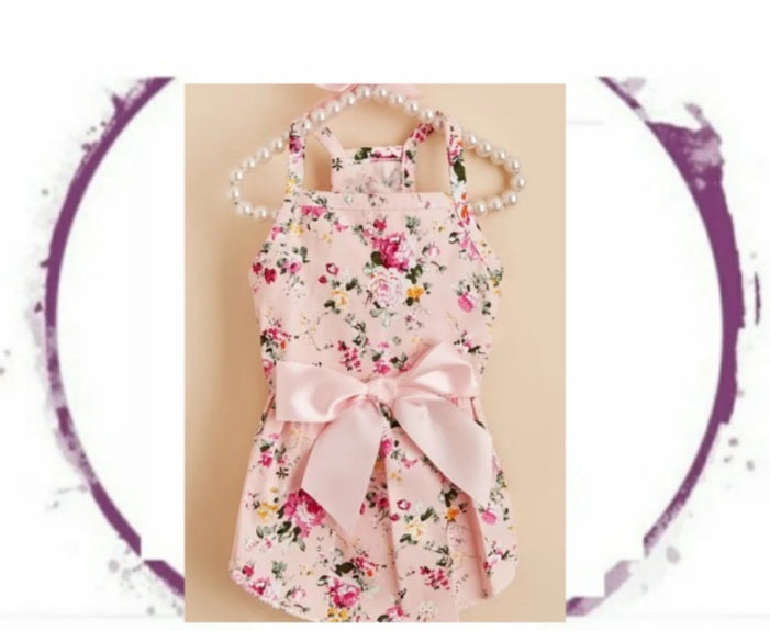 Dress - Pink Floral Spaghetti Strap with Pink Bow