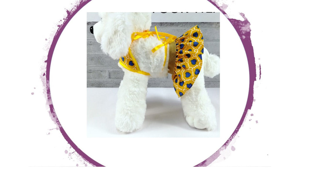 Bikini - Yellow with Blue Love Hearts Bikini and Elastic Skirt