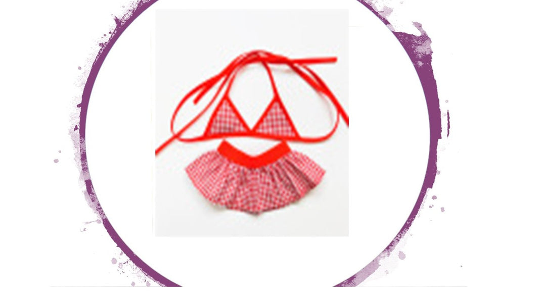 Bikini - Red Check Bikini Spaghetti Top with Elastic Skirt