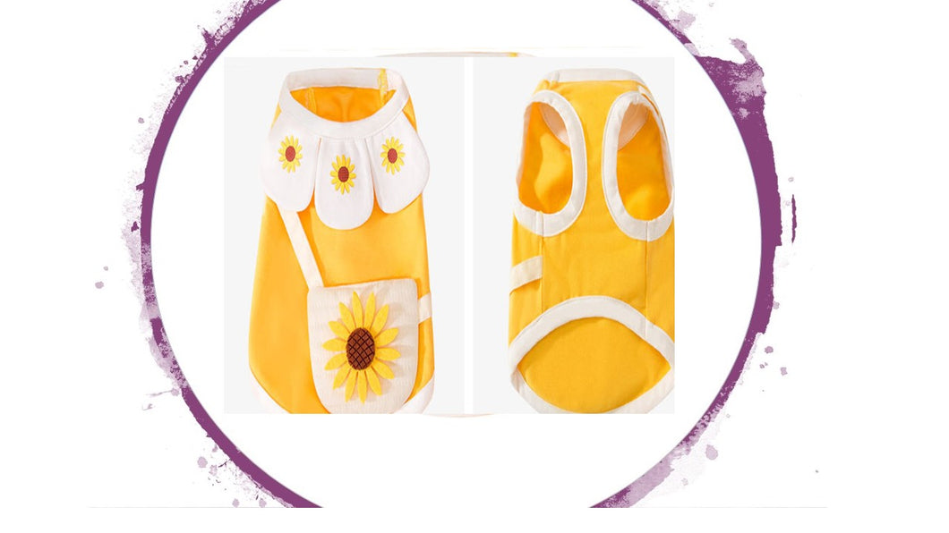 Top - Yellow Sunflower Dress with Scalloped Collar and Floral Cross Bag